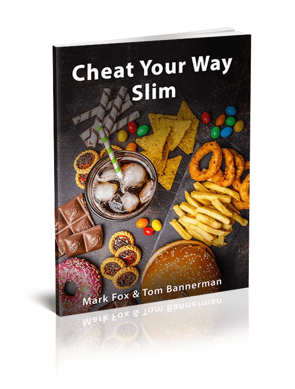 Cheat Your Way Slim ebook cover featuring fast food and snacks, a guide to weight loss and strategic diet planning.
